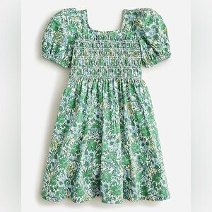Crew cuts green floral smocked puff sleeve dress